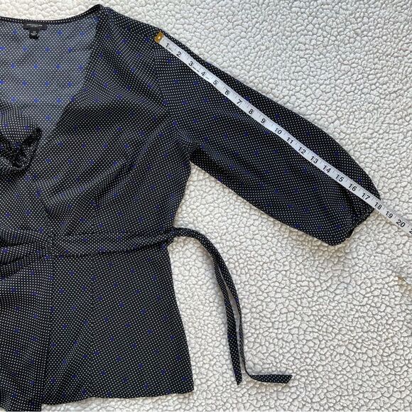 Ann Taylor Asymmetrical Wrap Tie 3/4 Sleeve Black Polka Dot Blouse Top Size 12 - Picture 9 of 11